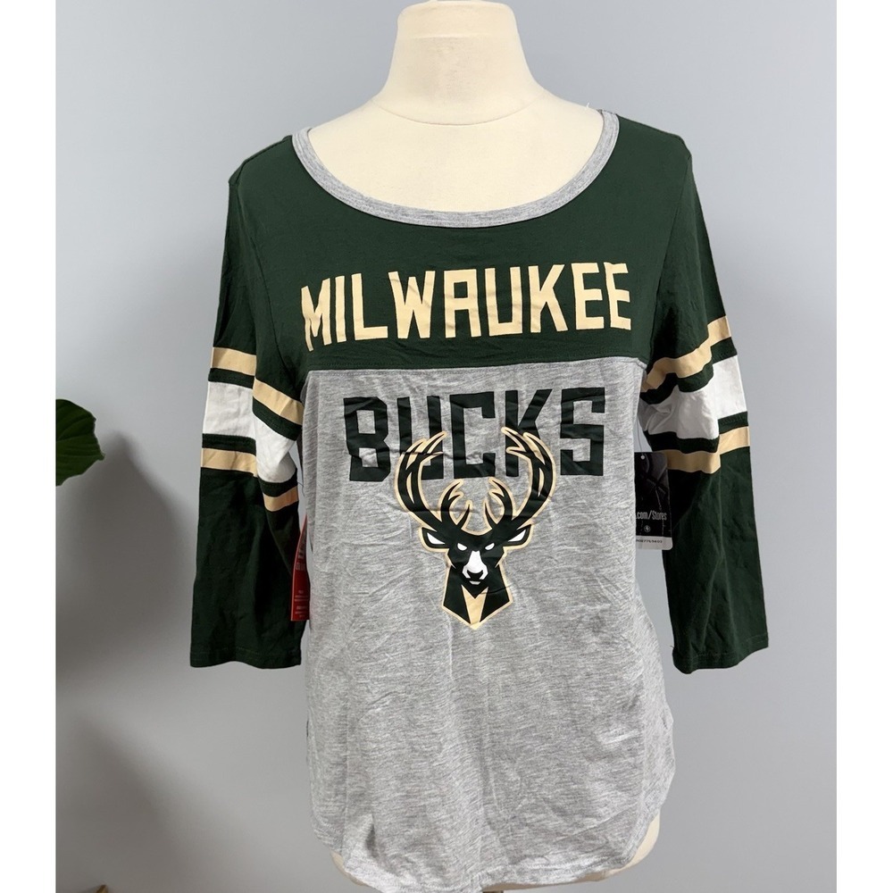 NWT Milwaukee Bucks Ultra Game 3/4 Sleeve T-shirt Womens XL NBA apparel Green